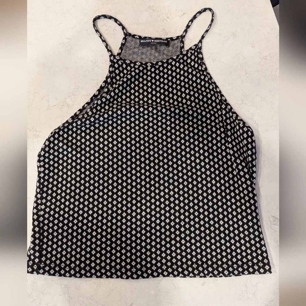 Brandy Melville Black & White Halter Crop Top One Size - Picture 3 of 5